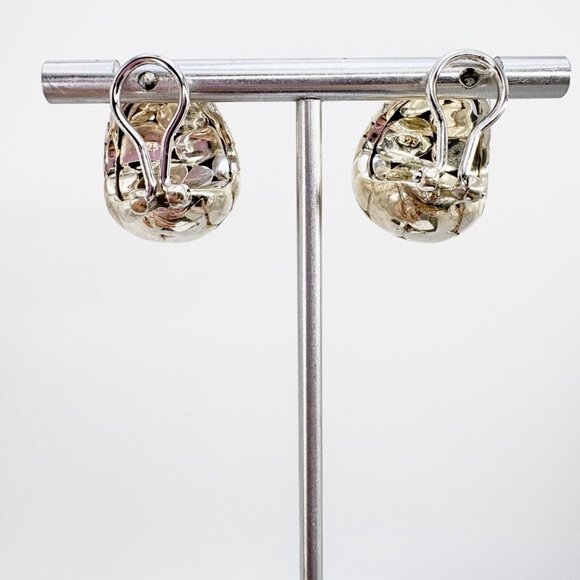 VTG Solid Sterling Silver 925 Pebble Design Textured Earrings Size 1" Length - Picture 5 of 10